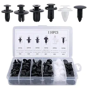 100 pieces of HE26 automotive universal fixing clip set, including 6 types of plastic fasteners, can be used for installing body screws and repairing and fastening bumpers and mudguards.