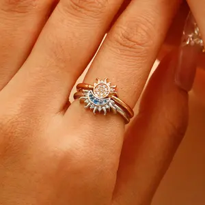 2pcs Copper Plated Sun and Moon Stacked Open Rings | Simple Boho Elegant Design, Versatile for Gift and Party Occasions