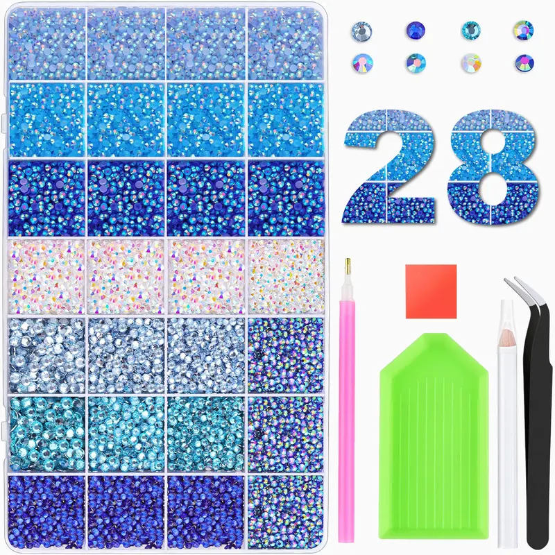 28Colors 3mm Round Glitter Rhinestones Bedazzling Multi-Pack Kit - Nail Tech Supplies, Sufficient Quantity for Nail Art, DIY Crafts, Ultimate Creative Gift for Her,sohochic