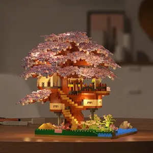 Cherry Blossom Tree House Street Scene Model Puzzle Compatible with Lego Blocks, Kids Gift, New Year Decoration, Friend and Partner Present
