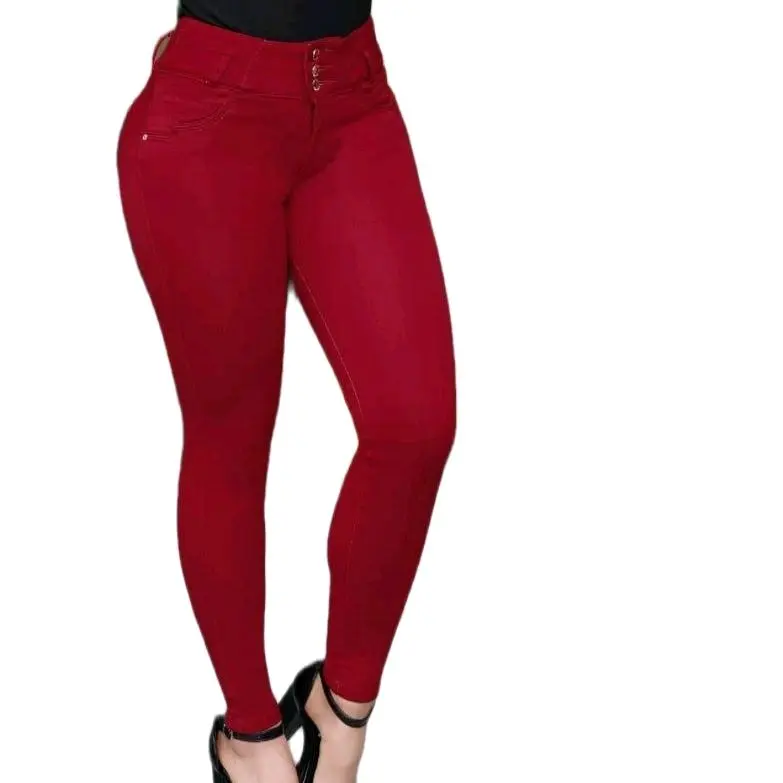 8736 Bon Bon Up Colombian Jeans - High Waist Red Denim Pants for Women - Comfortable & Stylish Fit Womenswear Style Trouser Bottom Essential Elegance Basic