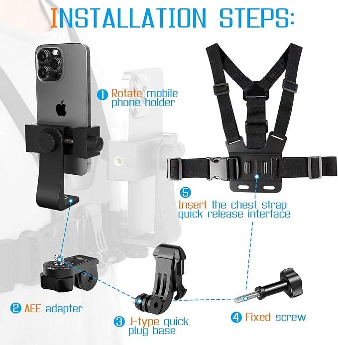 Premium Chest Phones Holder strap Capture Amazing TikTok Videos Hands-Free | Great for Vlogging, Fitness, Hiking, Cycling | Universal Fit for Smartphones | Stable, Lightweight, and Adjustable |Clip Cellphone Stand Mount Rubber