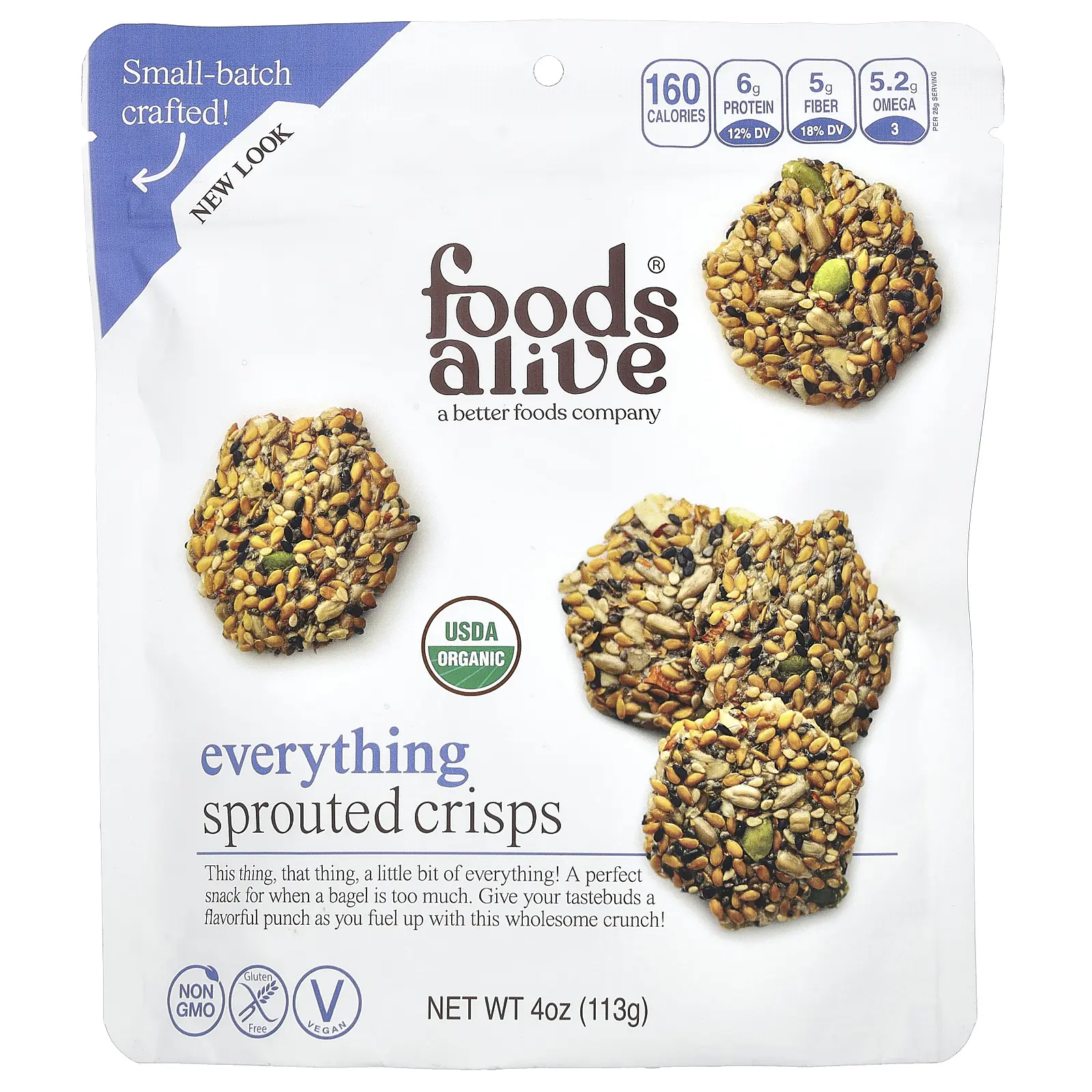 Foods Alive Sprouted Crisps, Everything, 4 oz (113 g)