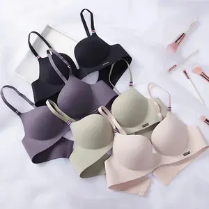 French Simple British Ice Silk Bra for Women - Comfortable and Soft Fabric Womenswear Detachable Spandex Strap Thick Thin Top Bottom Traditional Underwear