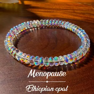 Soft Touch Beaded Bracelet, Menopause Support Natural Ethiopian Opal Bangle, Stretchable Elastic Cord Jewelry, Emotion Balance, Unisex, Flexible Elastic Cord