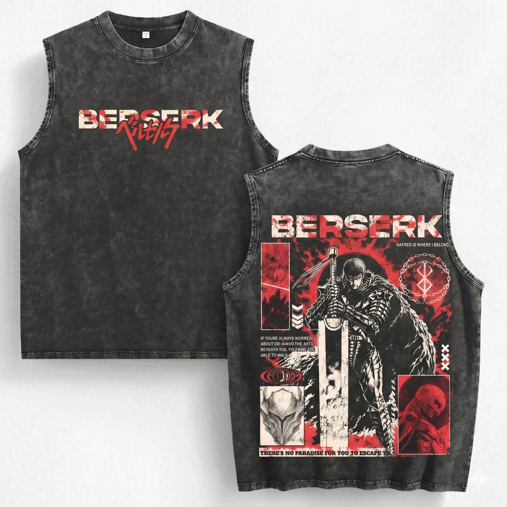 Berserk Anime Tank Top Guts Graphic Vintage Washed Oversized Sleeveless Shirt Y2K Streetwear Heavyweight Cotton Unisex Gift tees outdoorfun short-sleeved t-shirt men cottontees fashionable t-shirt gift