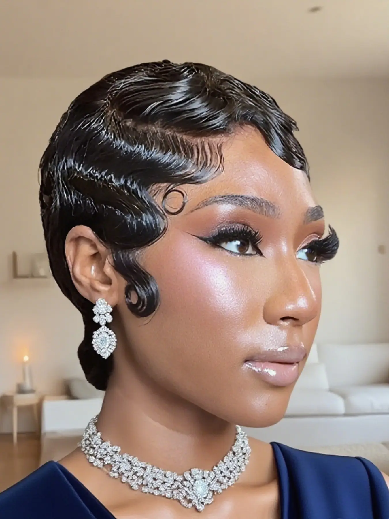 Elegant Finger Wave Pixie Cut Wig, Human Hair Deep Curly Layered Style, 180% Density, Machine Made Wigs for Women, Short Wigs, Fluffy Curly Wig