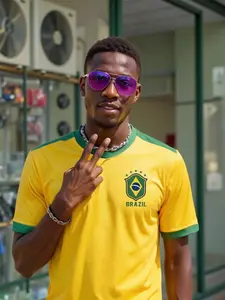 Men's Brazil Retro Style Soccer Lightweight Jersey, & Crew Neck, Short Sleeve, Fitted, All Seasons, Casual Wear, Sports Training, Fitness Running Tops