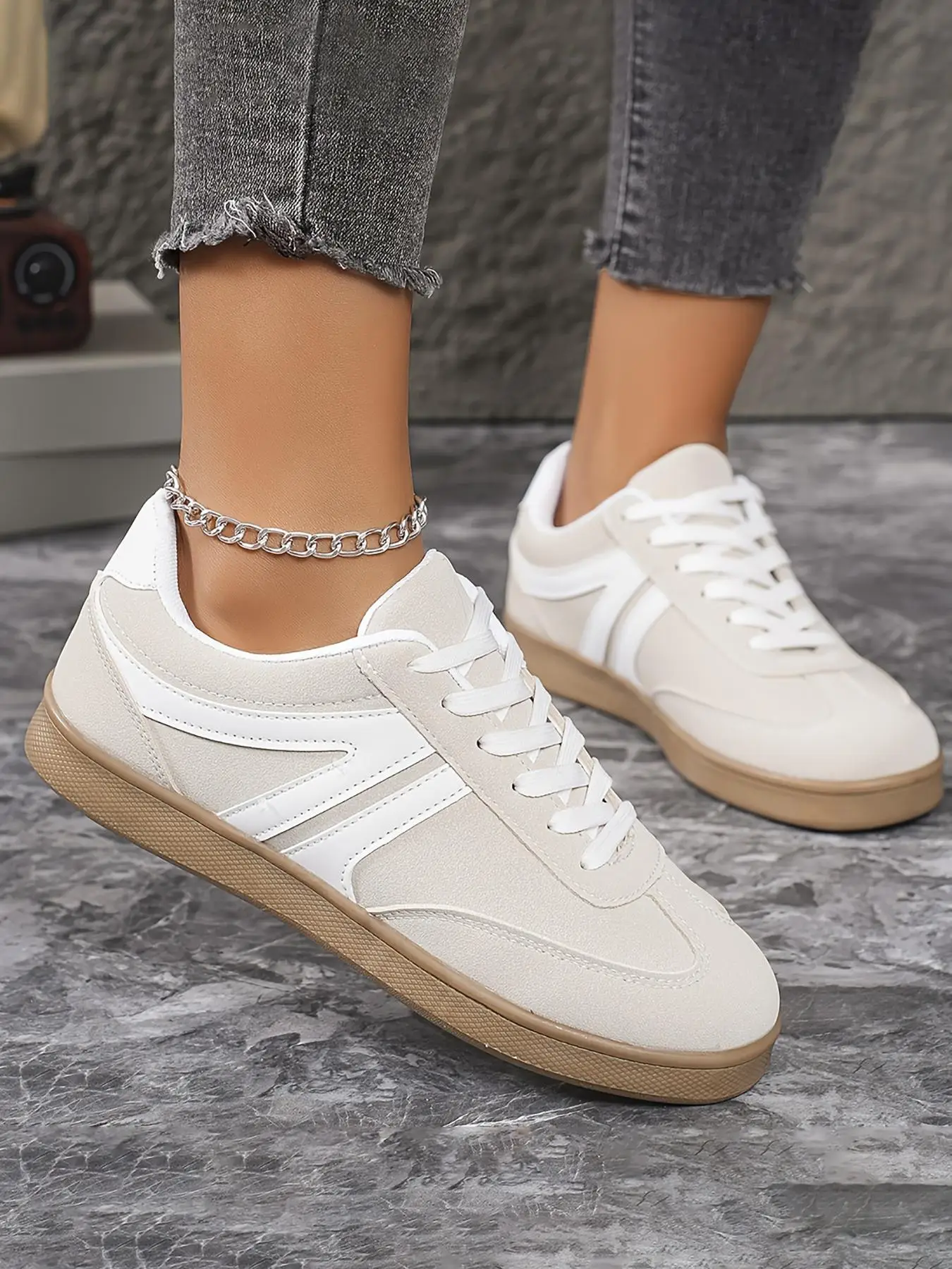 【Size Runs Small】 Women's Fashionable Patchwork Lace Up Sneakers, 2025 Holiday Gift, Casual Comfortable Sports Walking Shoes, Women's Running Shoes, F