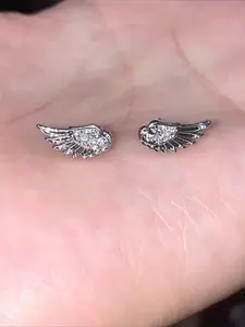 Trendy Unique Design Feather Wings Zircon Mini Earrings, Simple Personalized Women Party Daily Versatile Screw Back Ear Studs