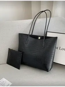2 Piece Mini Portable Crocodile Embossed Shoulder Bag Pu Tote Satchel with Inner Pocket for Women Young Professionals Office Workers Suitable for Office College High School Work Business Commute