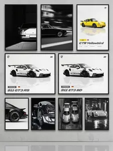 Porsche wall decorations suitable for men - Racing garage decorations - Retro-style wall artworks of sports cars - Automotive wall decorations - Exclusive retro car accessories for men - Decorations for teenage boys' rooms