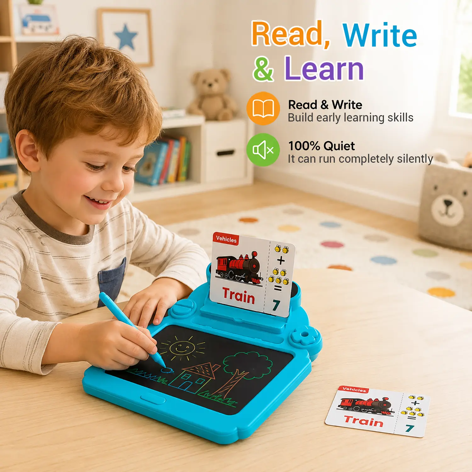1pcs Kids LCD Writing Tablet with Learning Cards, Preschool Educational Drawing Toy for Toddlers 3+, Tracing Practice & Screen-Free Travel Activity Toy