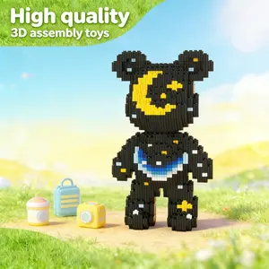 Summer Night Starry Bear Ornament, 1002pcs 3D Puzzle, Trendy Toy, Decorative Statue, DIY Craft, Holiday Gift, Office Bedroom Bar Decoration