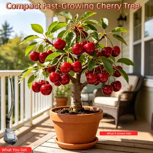 Compact Fast-Growing Cherry Tree ，Live Bare Root Seedling, Healthy Root System, Easy to Grow, Patio & Garden Ready easy-to-cultivate fruit tree seed heirloom non-gmo