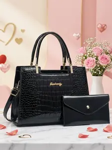 Valentine's Day Women's PU Crocodile Pattern Square Handbag, Classic Commuter Office Tote Bag, Elegant Crossbody Bag, Perfect Gift for Wife