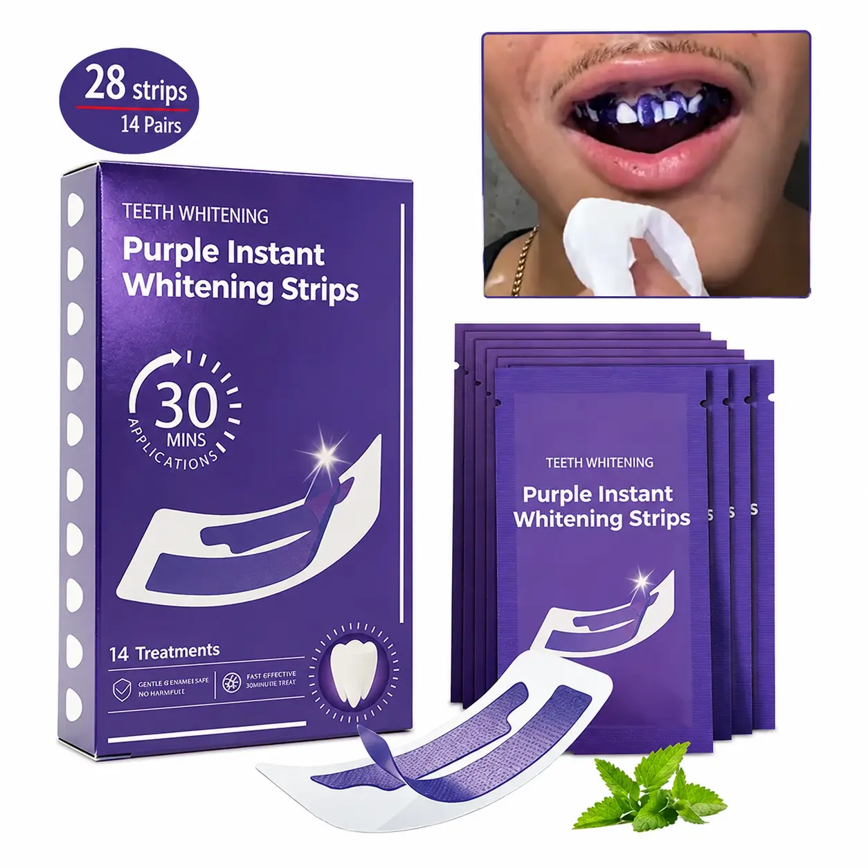 28 PCS Purple Whitening Strips (Gel-Infused Tooth Brightening Strips), Enamel-Safe for Sensitive Teeth, Natural Color Enhancement, Daily Oral Care Support, Fresh Breath, Radiant Brightening, Suitable for Daily & Travel Use