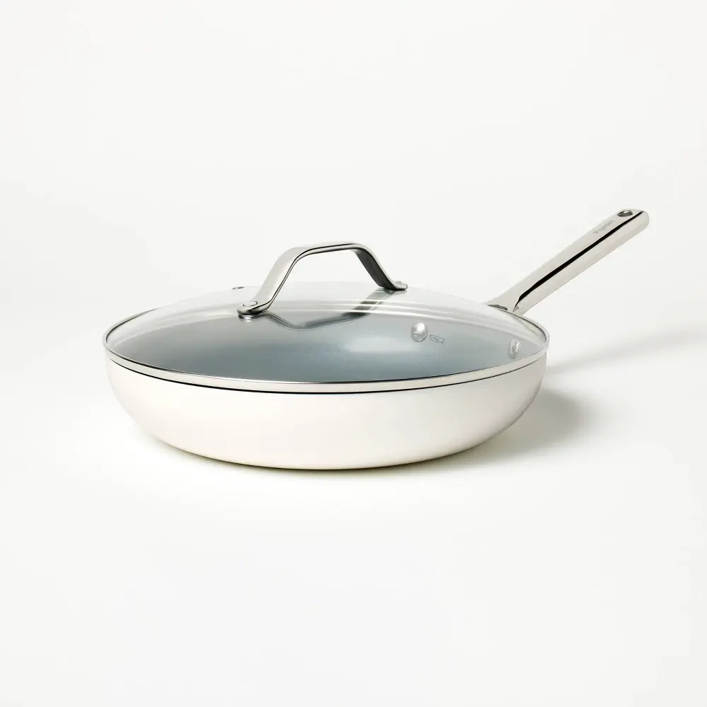 12" Nonstick Ceramic Coated Aluminum Frypan with Cover Cream - Figmint 12" Nonstick Ceramic Coated Aluminum Frypan with Cover Cream - Figmint