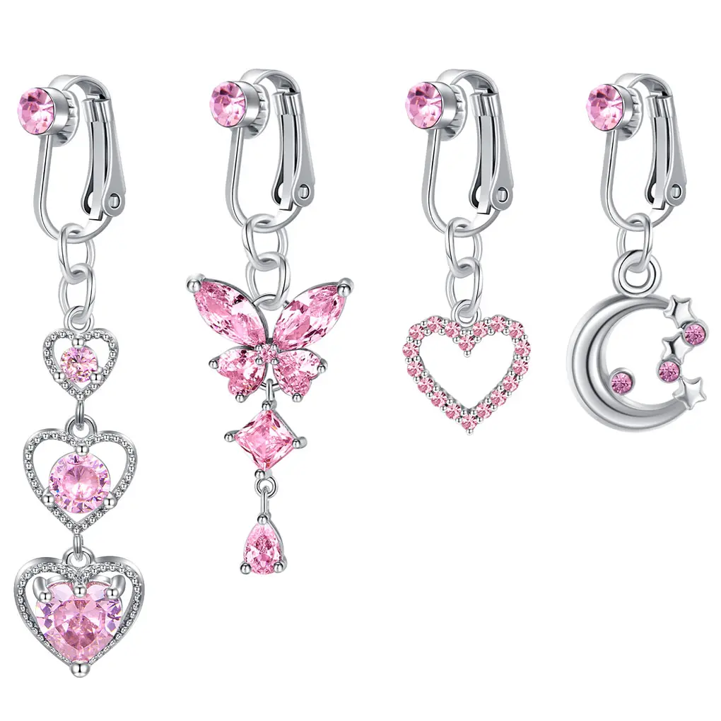 Fake Belly Rings Pink Fake Piercings Navel Rings Non-pierced Belly Button Rings Bellybar Vintage Body Jewelry