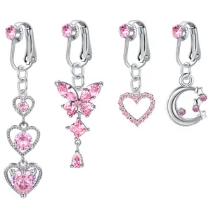 Fake Belly Rings Pink Fake Piercings Navel Rings Non-pierced Belly Button Rings Bellybar Vintage Body Jewelry