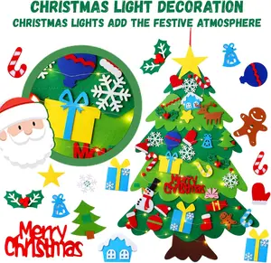 Felt Christmas Tree with 32 Detachable Ornaments, 1 Set Hanging Xmas Tree Kit, DIY Handicrafts Wall Decoration without Battery, Christmas Gift Set