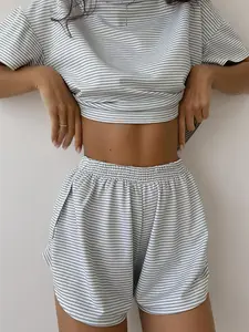 Two-piece Set Women's Halloween Back To School All Over Print Print Pants Clothing Sets, Casual Wear Drop Shoulder Short Sleeve Round Neck Crop Tee & Elastic Waist Split Hem Shorts, Ladies Clothes Utah Girl Fits, Co-ord Set, Sets for Women 2 Piece