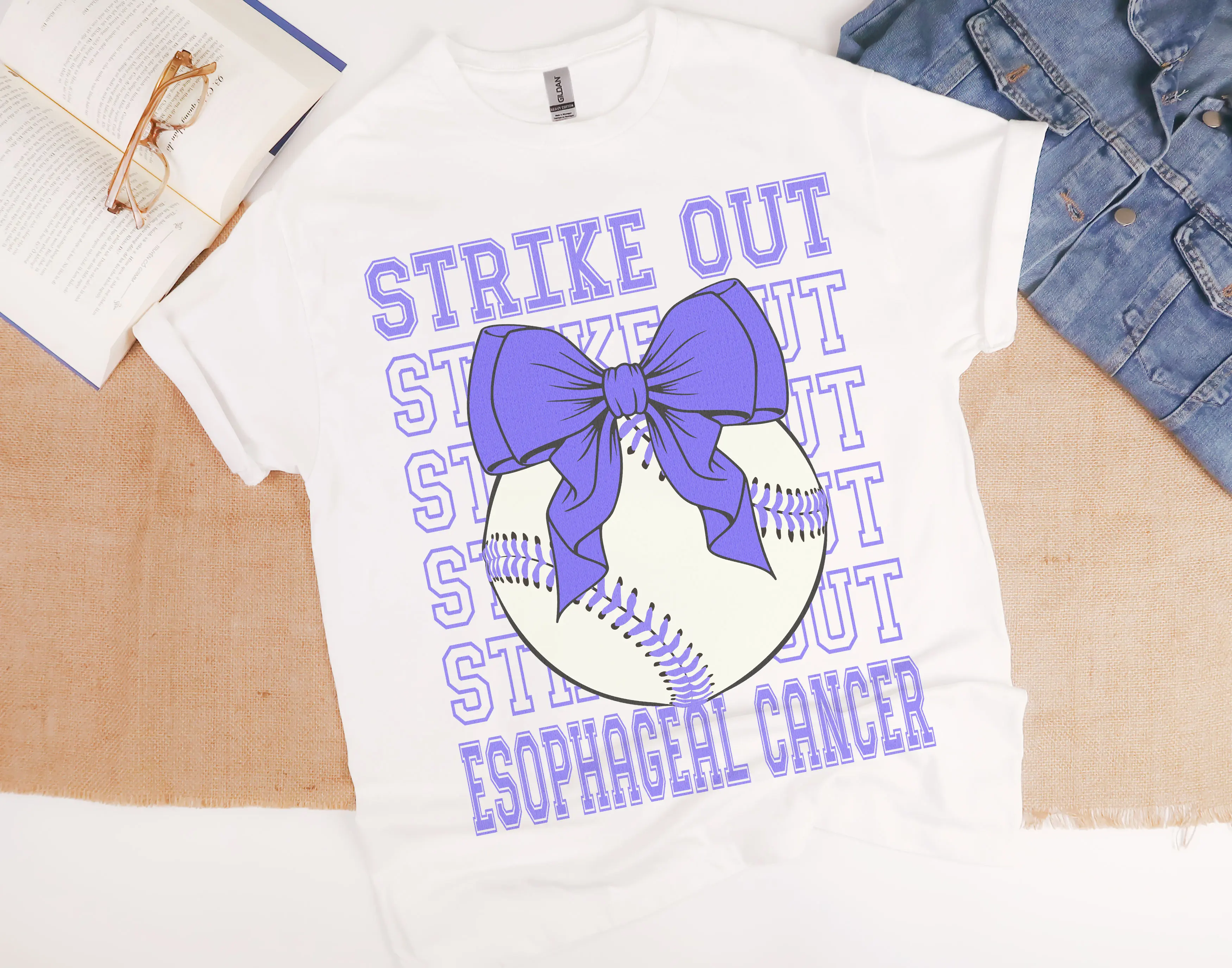 Strike Out Esophageal Cancer Shirt, Softball Esophageal Cancer Shirt, Periwinkle Coquette Esophageal Cancer Awareness Shirt, Support Shirt for Esophageal Warrior Fighter