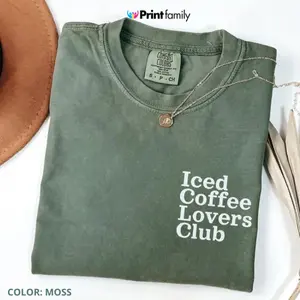 Comfort Colors Iced Coffee T-Shirt, Trendy Coffee Lover Graphic Tee, Oversized Tee, Women's Letter Print Short Sleeve Tee - Printfamily