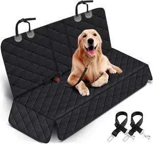 DRIVIM Dog Car Seat Cover Waterproof Bench Protector for Most Cars Trucks SUVs with Adjustable Belts & Non-Slip Backing Black 53x47 inch