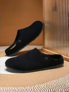 Unisex Casual Striped Warm Slippers, PU Material Rubber Sole, Spring & Fall Season Footwear, Less Than Ankle Height Design