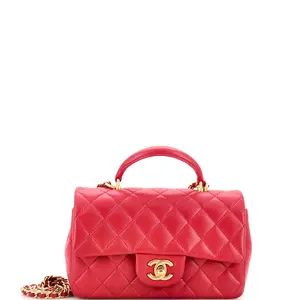 Pre-owned CHANEL Leather Shoulder Bags Classic Single Flap Top Handle Bag Quilted Lambskin Mini by Rebag
