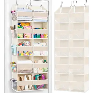 Over the Door Organizer 5 Tiers, Behind Door Storage of 10 Compartments,80 lbs Weight Capacity Over the Door Storage, Door  Organizer for Closet, Diaper Organizer, Beige