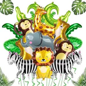 18 PCS Jungle Animal Foil Balloons Safari Jungle Theme Party Balloon Safari Animal Shaped Balloons for Zoo Jungle Wildlife Animal Birthday Baby Shower Supplies