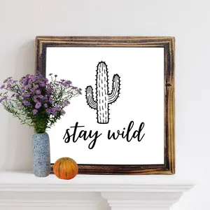 Black and White Cactus Wall Art - Rustic Wood Framed Boho Decor for Living Room, Farmhouse Style, Desert Artwork, Perfect for Kitchen or Dining Room, Cactus Decor