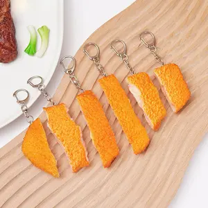 Japanese Style Faux Fried Pork Cutlet Keychain Set, 6 Pieces, Realistic Design, Perfect for Car Keys & Bags, Unique Gift Idea