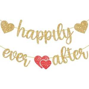 Gold Happily Ever After Banner - 10 Feet| Glitter Happily Ever After Sign for Bridal Shower Decorations| Wedding Shower Decorations| Wedding Decorations for Home Party, Engagement Party