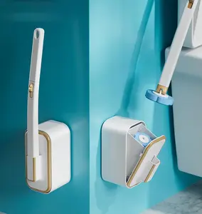 Disposable Toilet Brush, includes 18 disposable refills, toilet cleaning wand, and replaceable brush heads. Available in multiple scents. Wall-mountable disposable toilet brush.