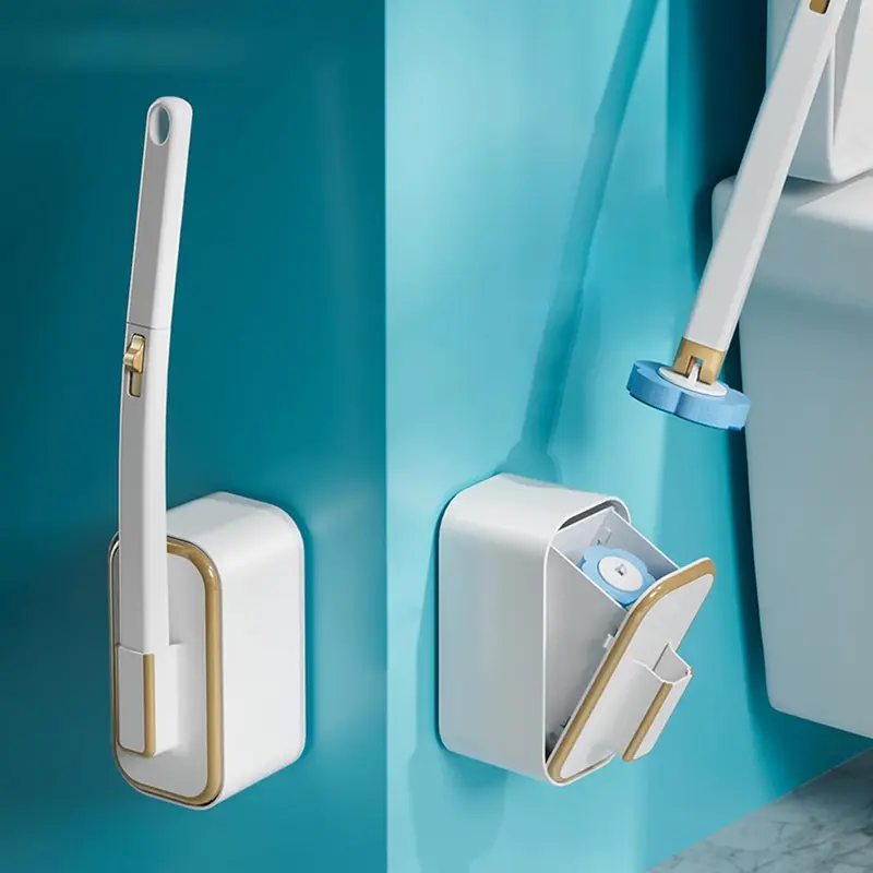 Household Wall-Mountable Disposable Toilet Brush Set - 1 Set with 18 Disposable Refills (Ocean/Lemon Heads), Large Diameter Sponge, Firm Adhesive Tabs, Simple Switch, Quick Clean Function, Multiple Scents Available