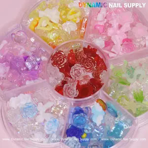 Colorful 3D Mix-shapes charms (Resin flower, roses, bear, heart, snake) for Spring Nails Art design