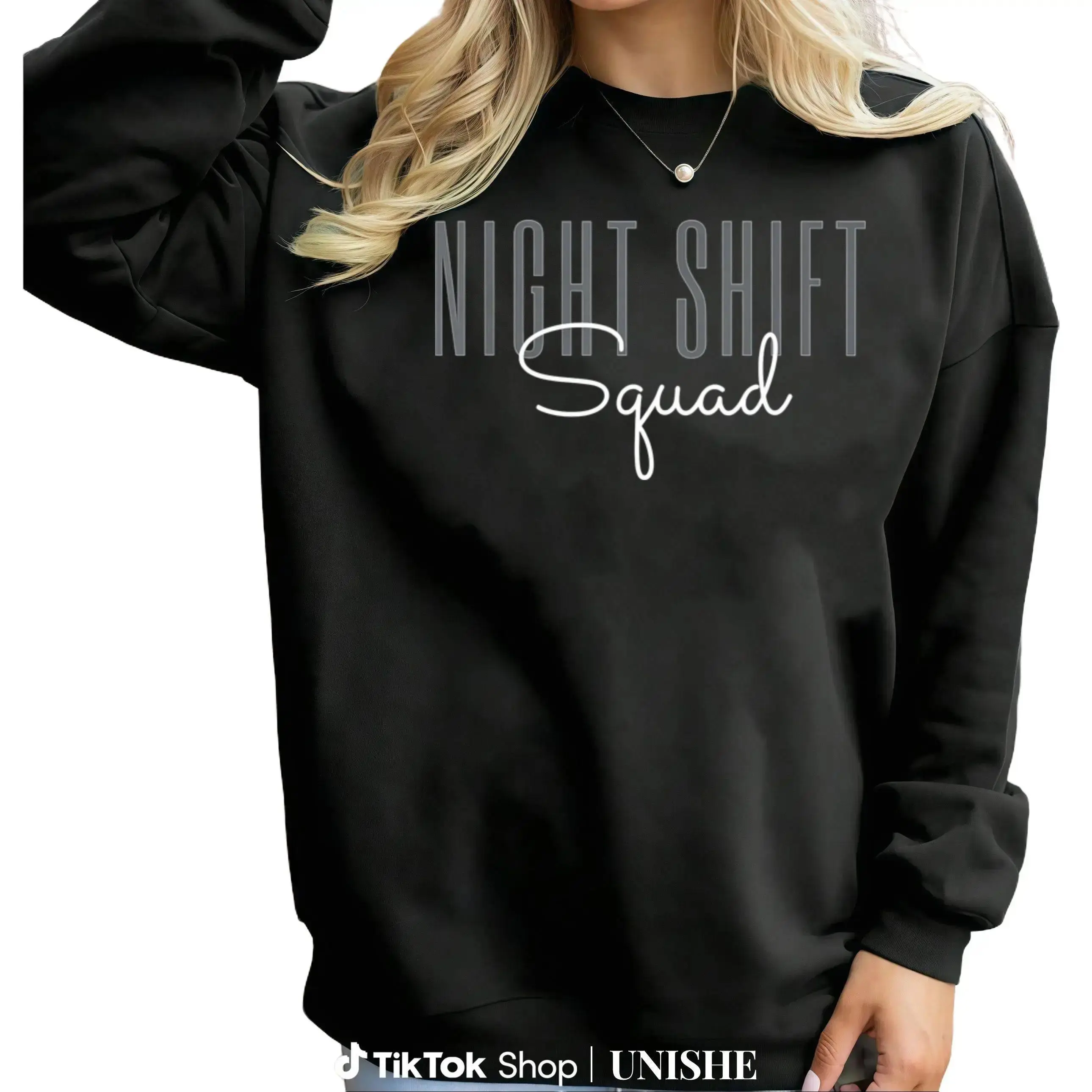 LoomLab OutfittersFunny Night Shift Squad Nurse Graphic Sweatshirt Nursing Crewneck Healthcare Worker Gift RN Nurse Life Long Sleeve Pullover Casual Unisex Streetwear Cozy Everyday Wear Medical Staff Appreciation Gift for Nurses