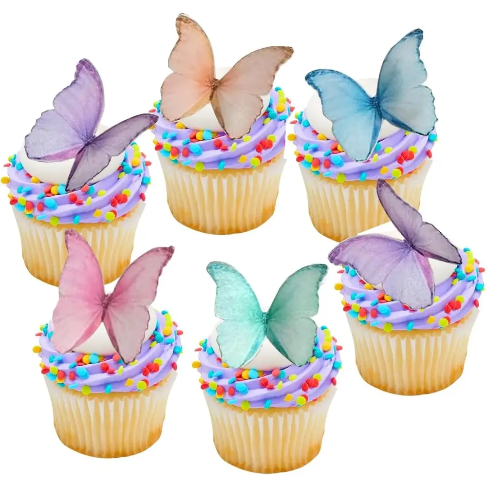 48Pcs Edible Butterflies, Wafer Paper Butterfly Cupcake Toppers & Edible Cake Toppers For Cake Decorating, Cupcakes, Wedding & Birthday Party Decorations (Mix Color)
