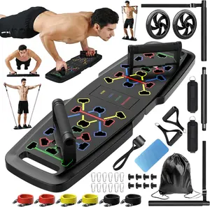 Home Gym Push Up Board with Resistance Bands & Ab Roller Wheel - Full Body Workout at Home