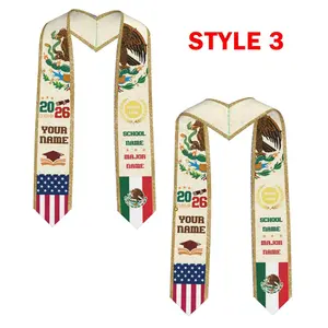 Personalized Mexican Flag Graduation Stole Custom Name School Colors, Class of 2026 Cultural Sash, Unique Senior Gift for College Ceremony Outfit