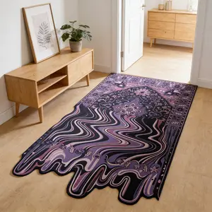 Retro psychedelic melting pattern irregular carpet, Abstract rugs, purple black artistic floor mat, living room coffee table anti slip and wear-resistant foot mat, e-sports room decoration mat suitable for ins style/niche home decoration