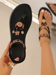 Women's Flat Sandals, Summer Roman Style Open Toe Woven Strap Back Shoes, Comfortable Casual Footwear, Breathable Fashion Design, Boho Style Sandal