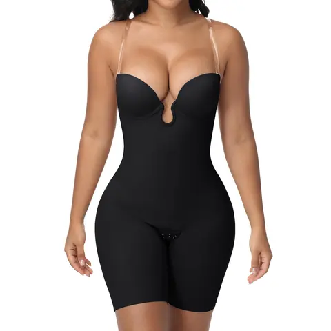 SHAPSHE Women's Bohemian Adjustable Strap Lightweight Faja Body Shaper - Strapless Backless Seamless Bodysuit with Built-in Bra, Low Back Deep U Plunge, Convertible Straps for Wedding, Easter, Chinese New Year