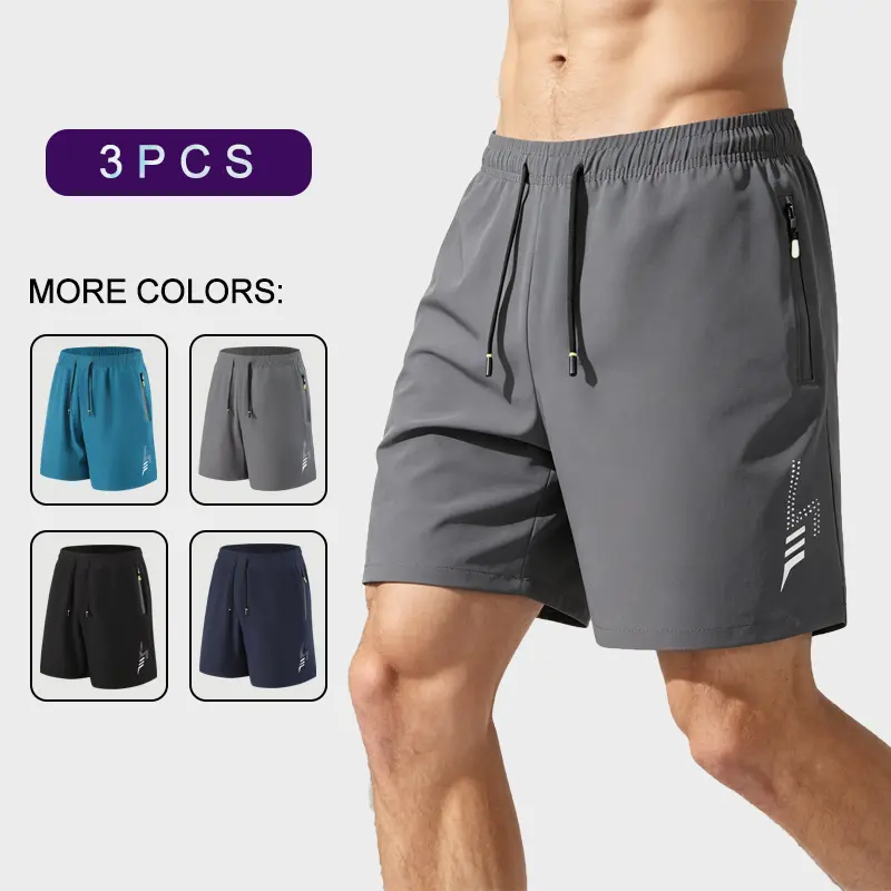 Men's Breathable Solid Shorts with Zippered Pockets, Distinctive Print - Menswear for Summer Casual, Sports Wear