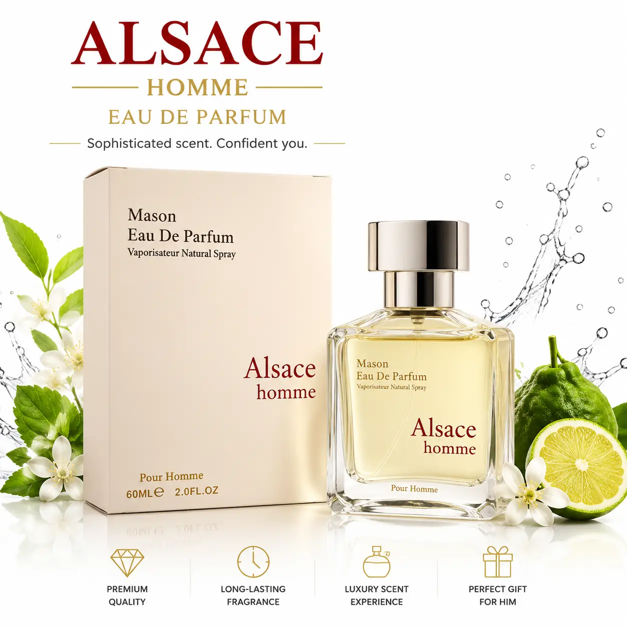 Mason Alsace Homme EDP - 60ml (2.0oz) Floral Luxury Male Wear Cologne, Long-Lasting Scent, Ideal Gift, Single Bottle Unisex Fragrance Option