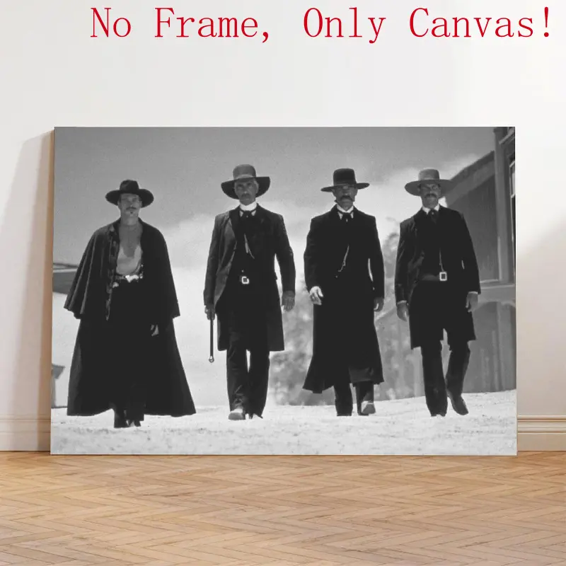 Tombstone Movie Unframed Canvas Poster - Val Kilmer Doc Holliday "I'm Your Huckleberry" Classic Western Art Print, Waterproof Woody Home Decor Decoration for Man Cave Room, Houndstooth Polka Dot Accent Wall Art