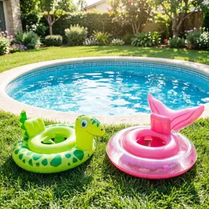 Dinosaur & Mermaid Inflatable Swimming Ring with Backrest, Beginner Swimmer Gift, Soft Lightweight, Easy Storage, Pool Beach Toy, Pool Floats